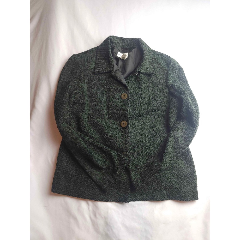 Vintage Jaclyn Smith Green Herringbone Tweed Blazer Jacket Size 10 Womens